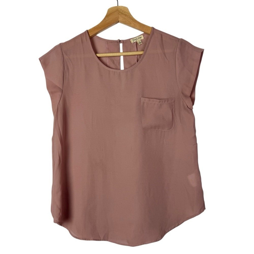 Lily White Light Pink Chiffon Pocket Front Short Sleeve Blouse S